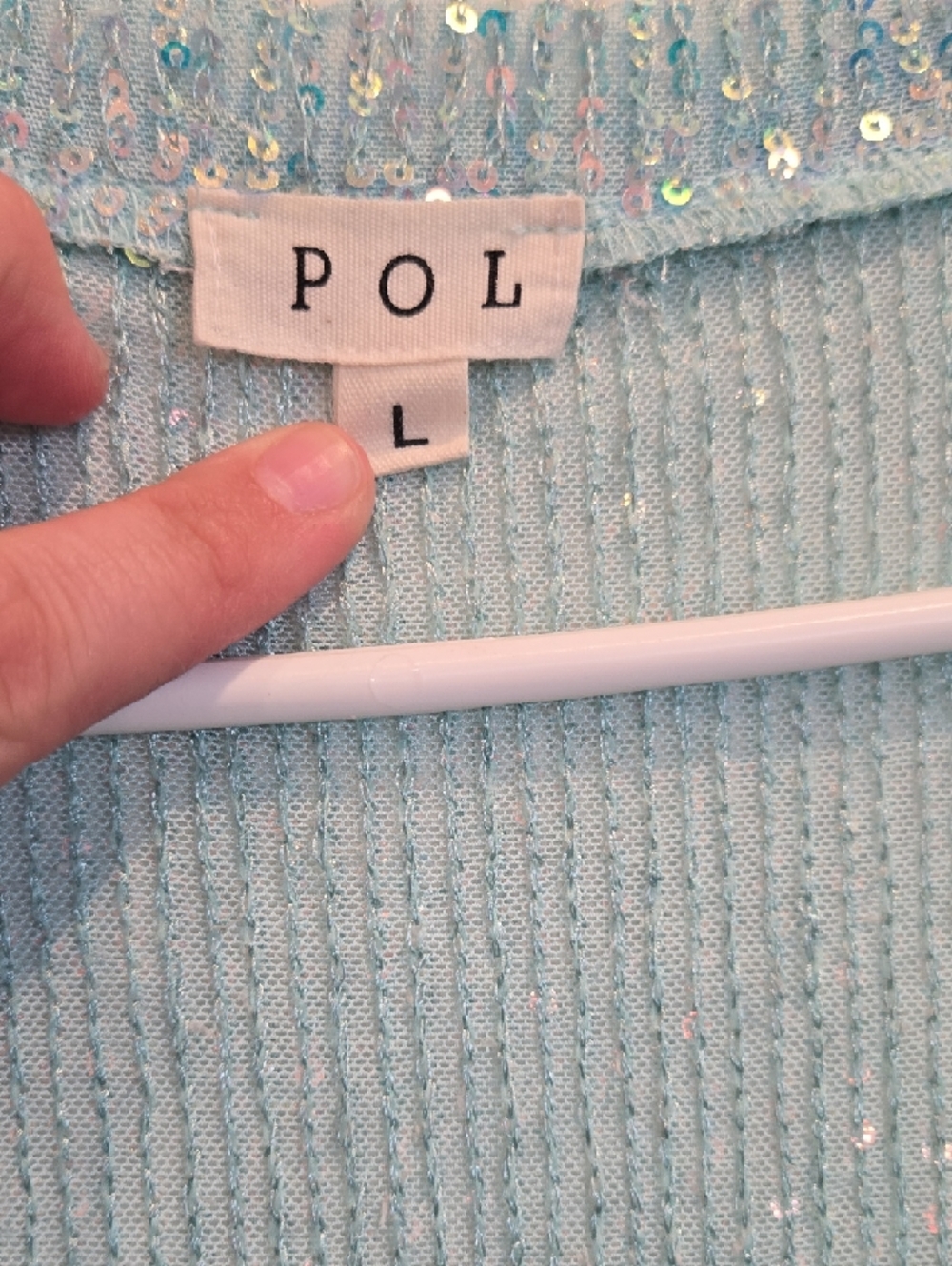 POL Sequin Knit V-Neck Sleeveless Top - Aqua - Picture 3 of 4